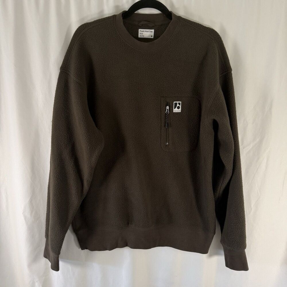 Frank And Oak Fleece Sweater Men's Medium Brown Pocket Zip Long Sleeve